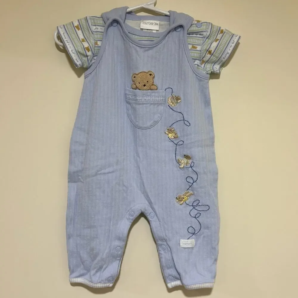 NWOT Carter's Vintage Just One Year 2 Piece Bear Blue Boy Outfit Size 3-6 Months